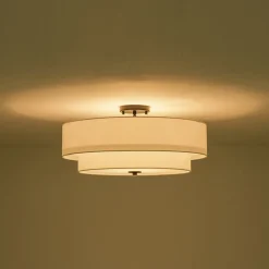 4-Light White Linen Round Drum Semi Flush Mount