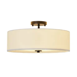 4-Light White Linen Round Drum Semi Flush Mount