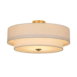4-Light White Linen Round Drum Semi Flush Mount