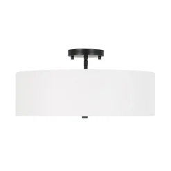 4-Light White Linen Round Drum Semi Flush Mount