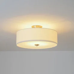 4-Light White Linen Round Drum Semi Flush Mount