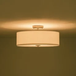 4-Light White Linen Round Drum Semi Flush Mount