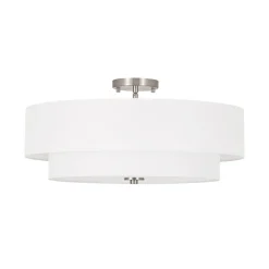 4-Light White Linen Round Drum Semi Flush Mount