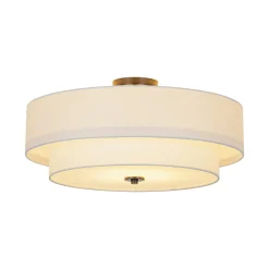 4-Light White Linen Round Drum Semi Flush Mount