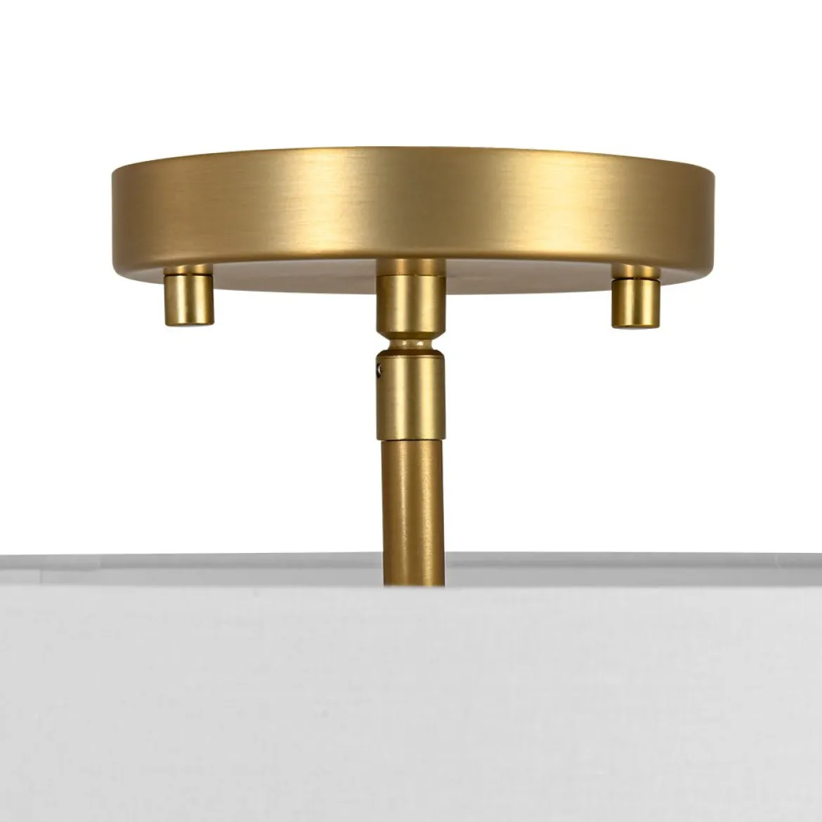 4-Light White Linen Round Drum Brass Semi Flush Mount