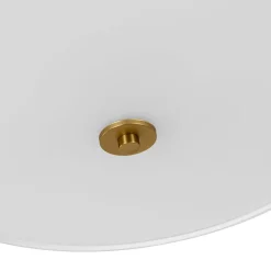 4-Light White Linen Round Drum Brass Semi Flush Mount