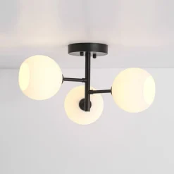 3-Light White Ribbed Glass Tiered Sputnik Semi Flush Mount
