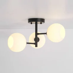 3-Light White Ribbed Glass Tiered Sputnik Semi Flush Mount