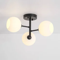 3-Light White Ribbed Glass Tiered Sputnik Semi Flush Mount