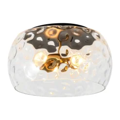 3-Light Wide Bowl Hammered Glass Round Flush Mount