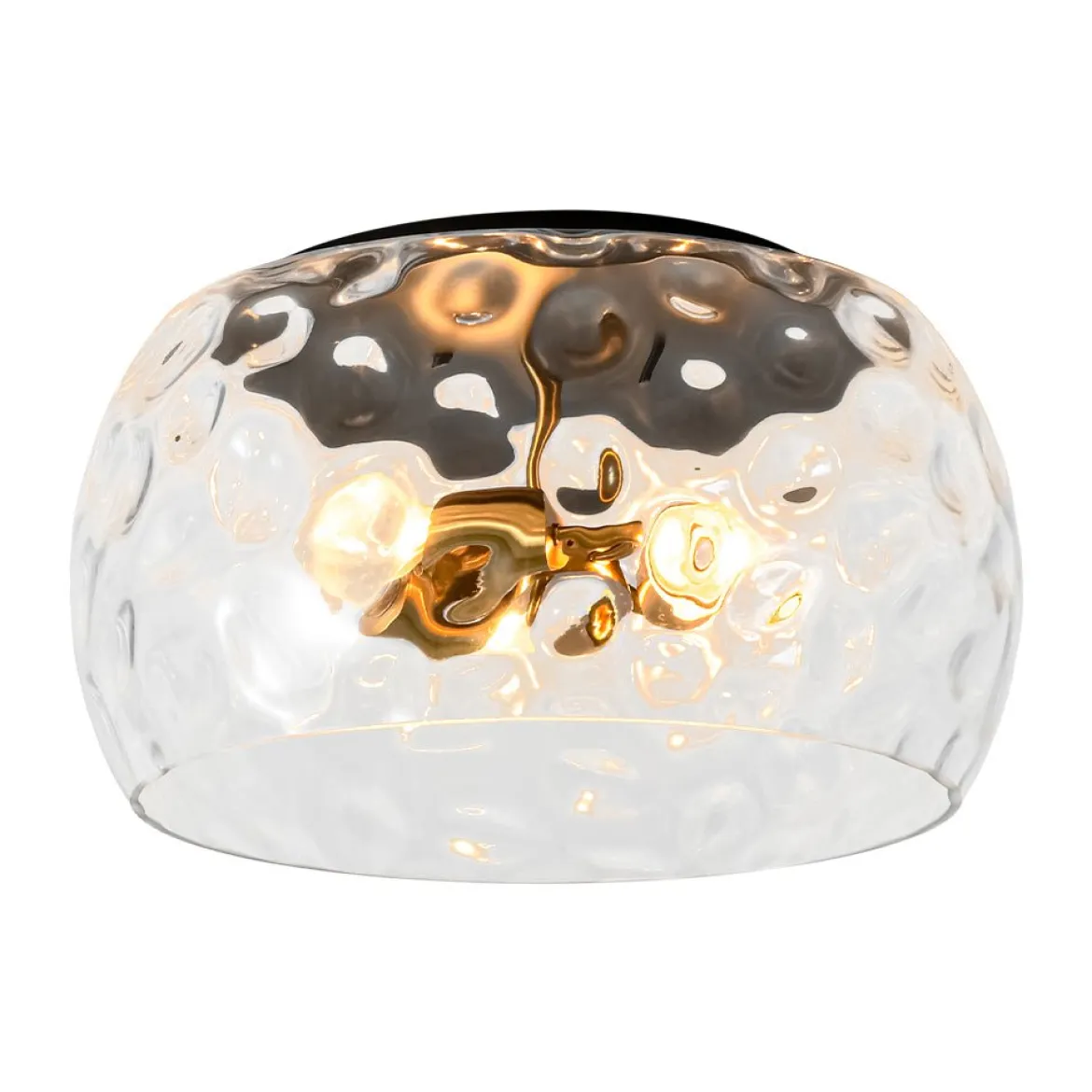3-Light Wide Bowl Hammered Glass Round Flush Mount