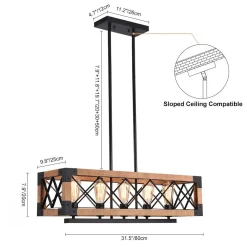 5-Light Wood Box Rectangle Chandelier Modern Farmhouse