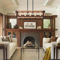 5-Light Wood Box Rectangle Chandelier Modern Farmhouse