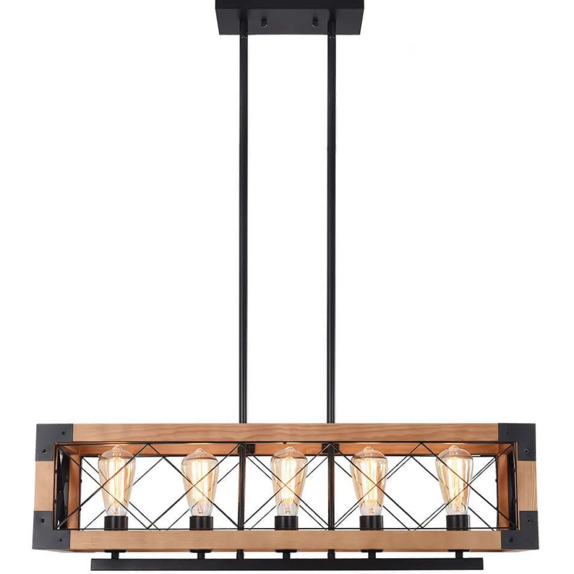 5-Light Wood Box Rectangle Chandelier Modern Farmhouse