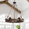 6-Light Wood Wagon Wheel Chandelier Modern Farmhouse