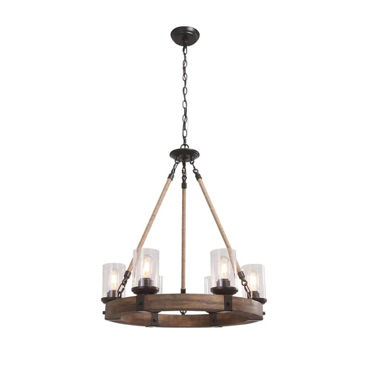 6-Light Wood Wagon Wheel Chandelier Modern Farmhouse