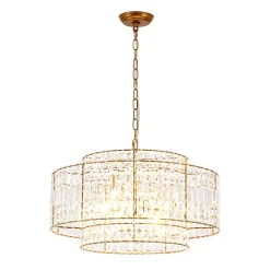 Luxe Antique Bronze Tiered Crystal Drum Cage Chandelier
