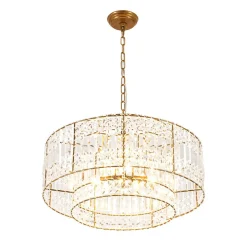 Luxe Antique Bronze Tiered Crystal Drum Cage Chandelier