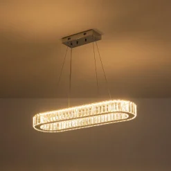 Luxe Chrome Crystal Dimmable LED Oval Halo Island Pendant