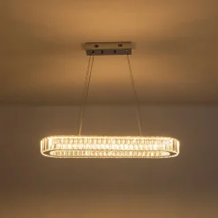 Luxe Chrome Crystal Dimmable LED Oval Halo Island Pendant