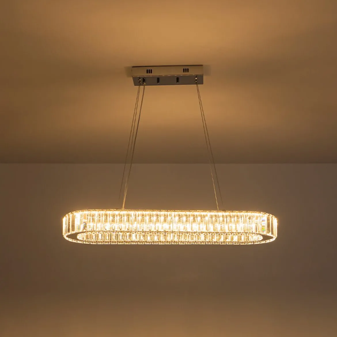 Luxe Chrome Crystal Dimmable LED Oval Halo Island Pendant