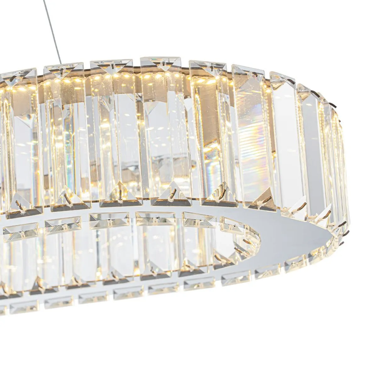 Luxe Chrome Crystal Dimmable LED Oval Halo Island Pendant