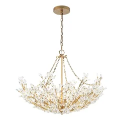 Luxe Gold Crystal Blossom Floral Basket Chandelier