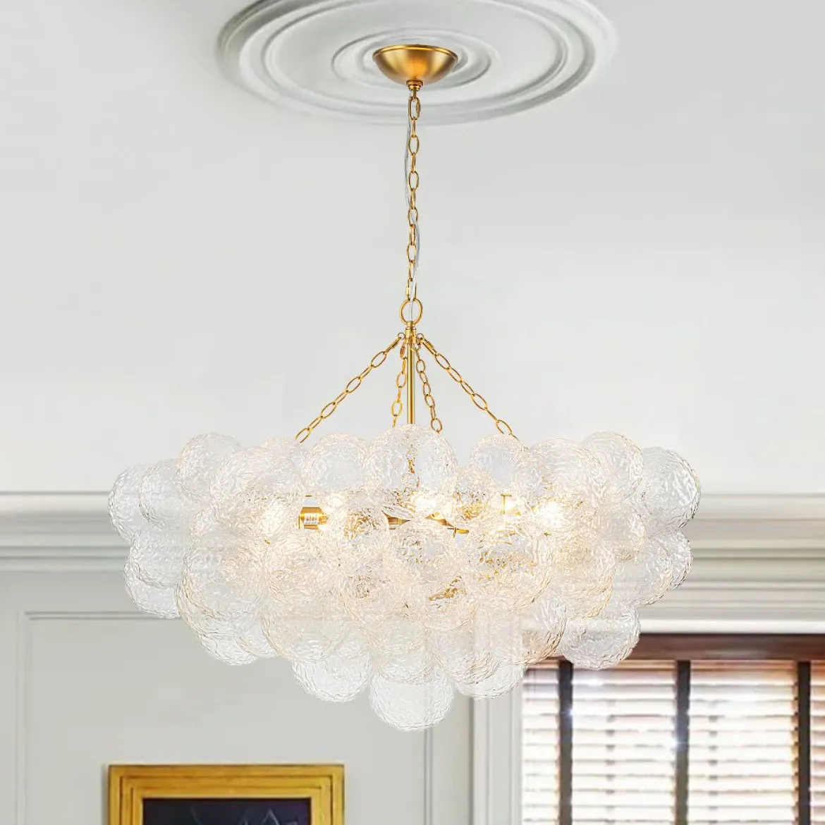 Luxe Large Cluster Rippled Glass Globe Round Bubble Chandelier