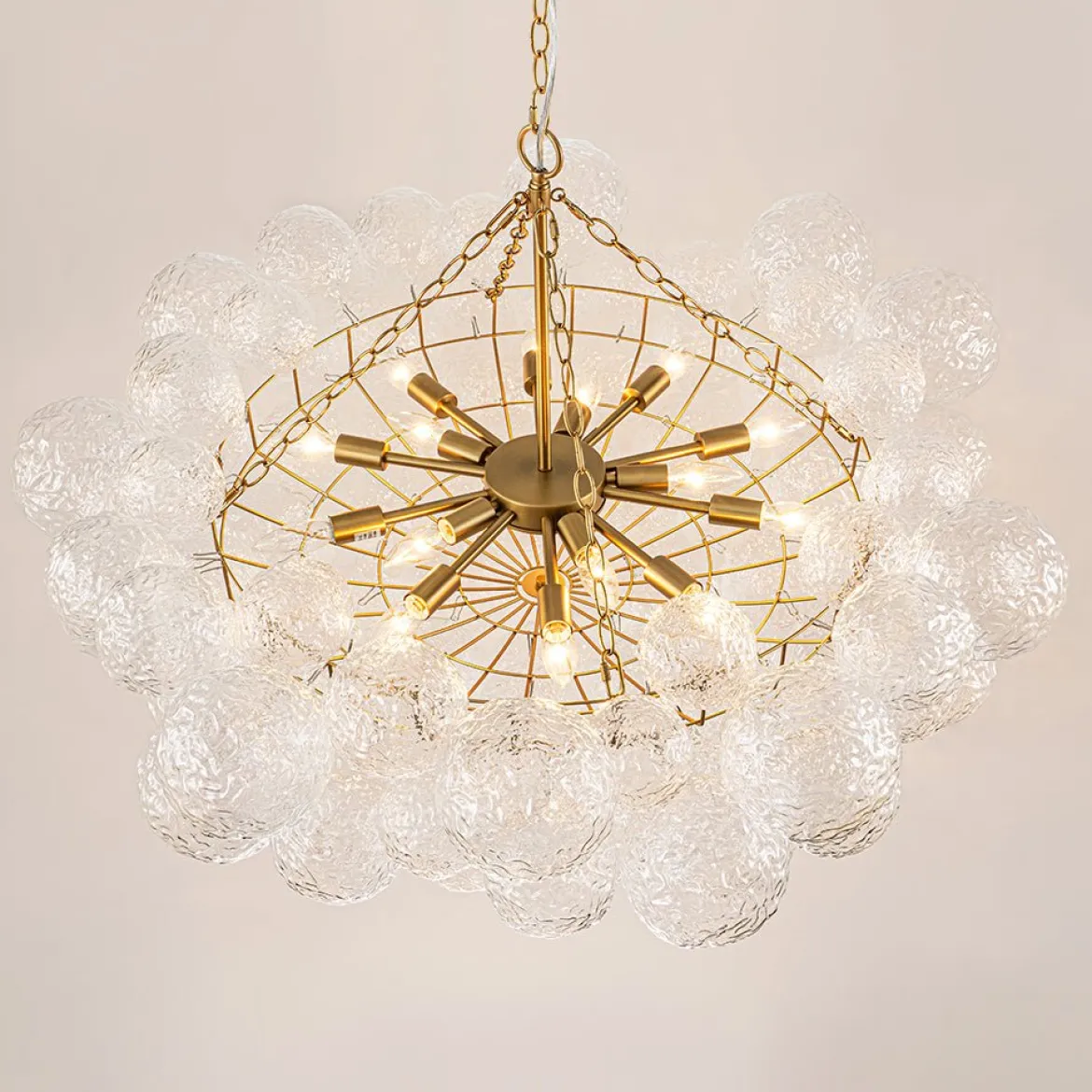 Luxe Large Cluster Rippled Glass Globe Round Bubble Chandelier