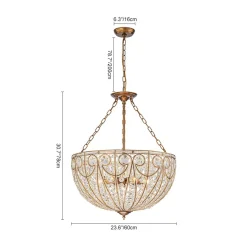 Luxe Moroccan Antique Bronze Crystal Round Cage Chandelier
