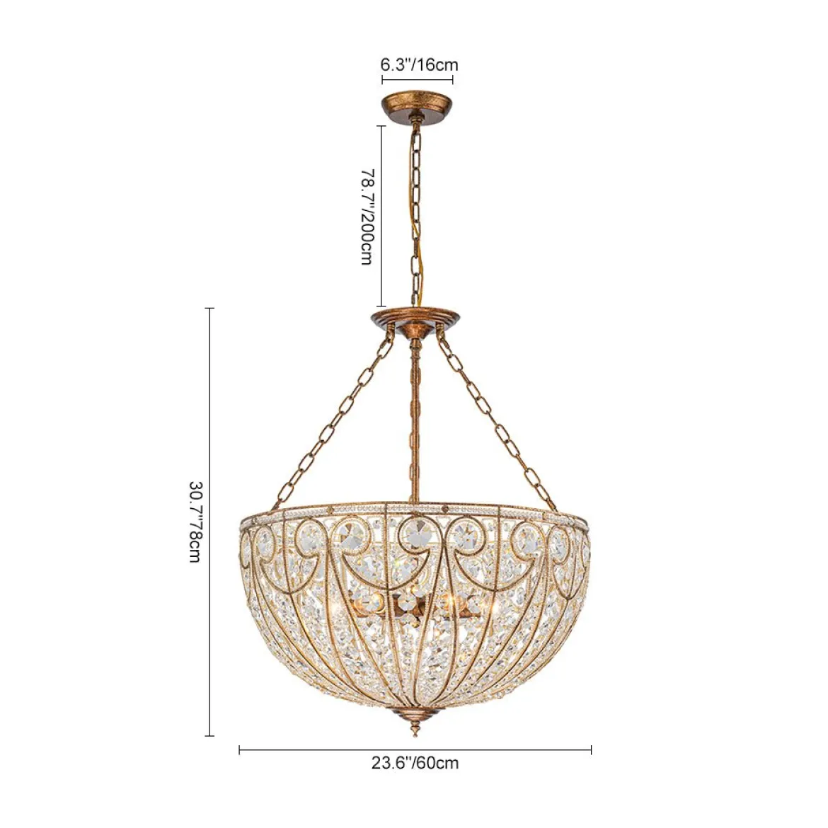 Luxe Moroccan Antique Bronze Crystal Round Cage Chandelier