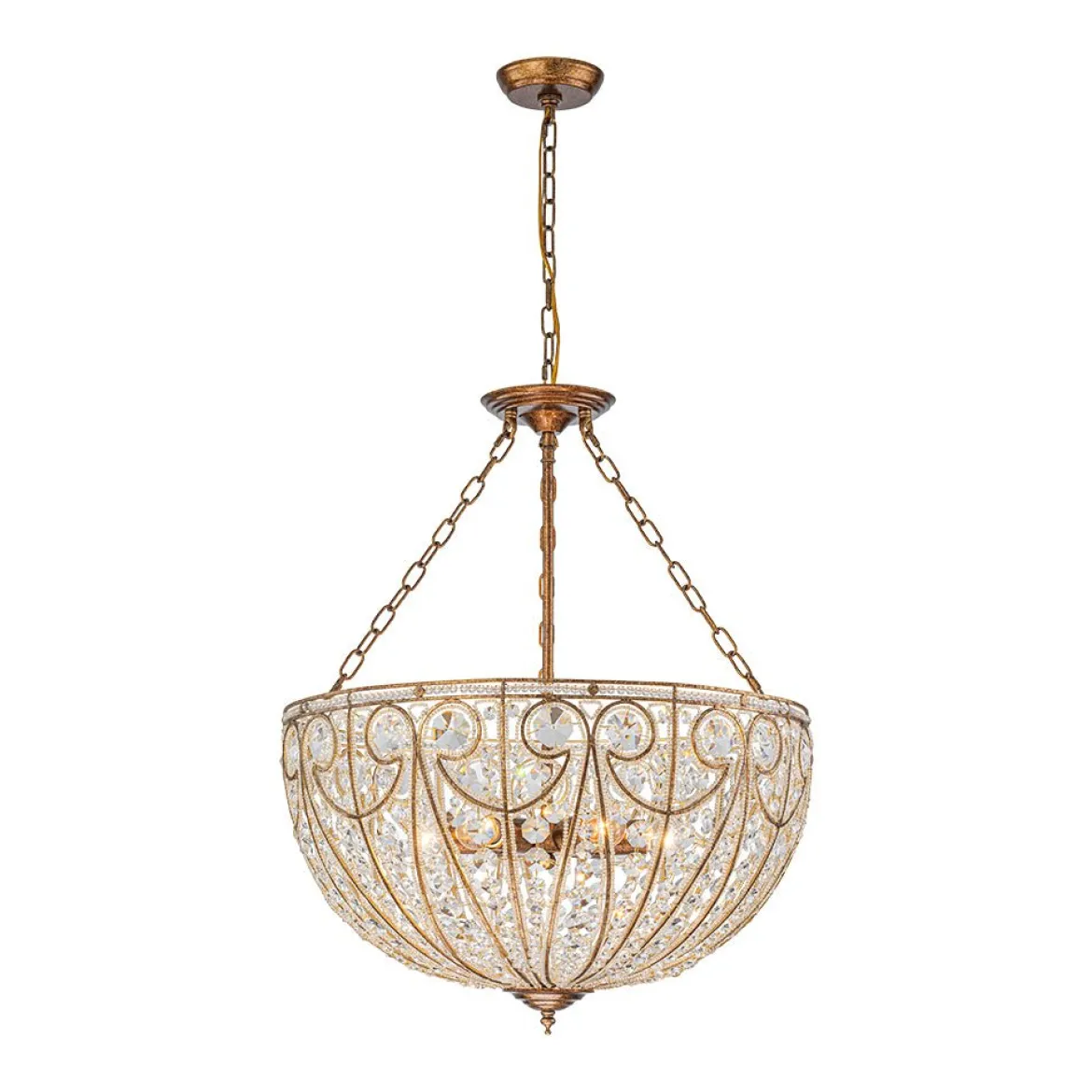 Luxe Moroccan Antique Bronze Crystal Round Cage Chandelier