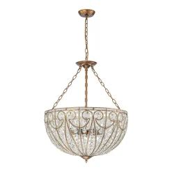 Luxe Moroccan Antique Bronze Crystal Round Cage Chandelier