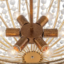 Luxe Moroccan Antique Bronze Crystal Round Cage Chandelier