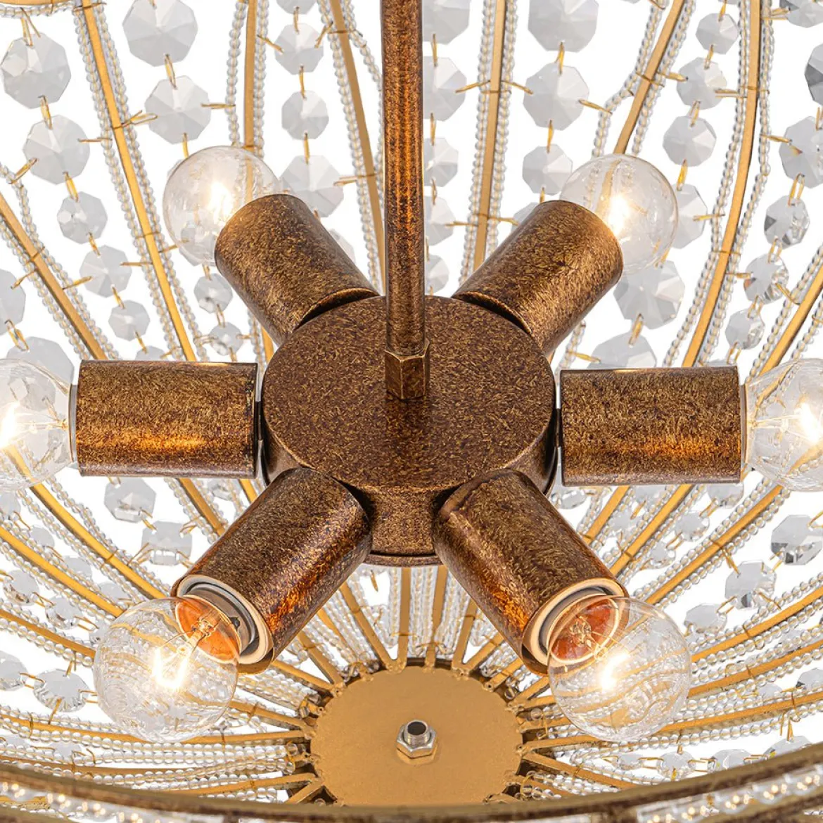Luxe Moroccan Antique Bronze Crystal Round Cage Chandelier