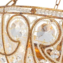 Luxe Moroccan Antique Bronze Crystal Round Cage Chandelier