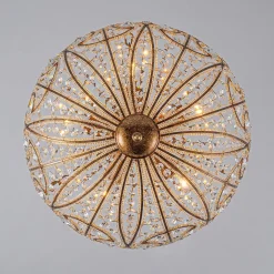 Luxe Moroccan Antique Bronze Crystal Round Cage Chandelier