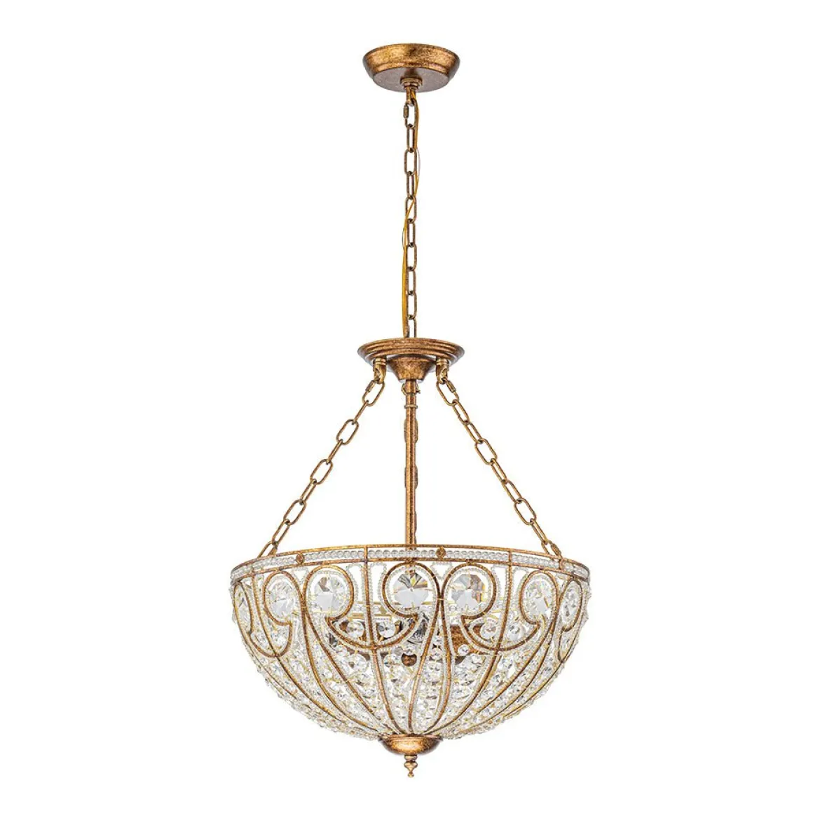 Luxe Moroccan Antique Bronze Crystal Round Cage Chandelier