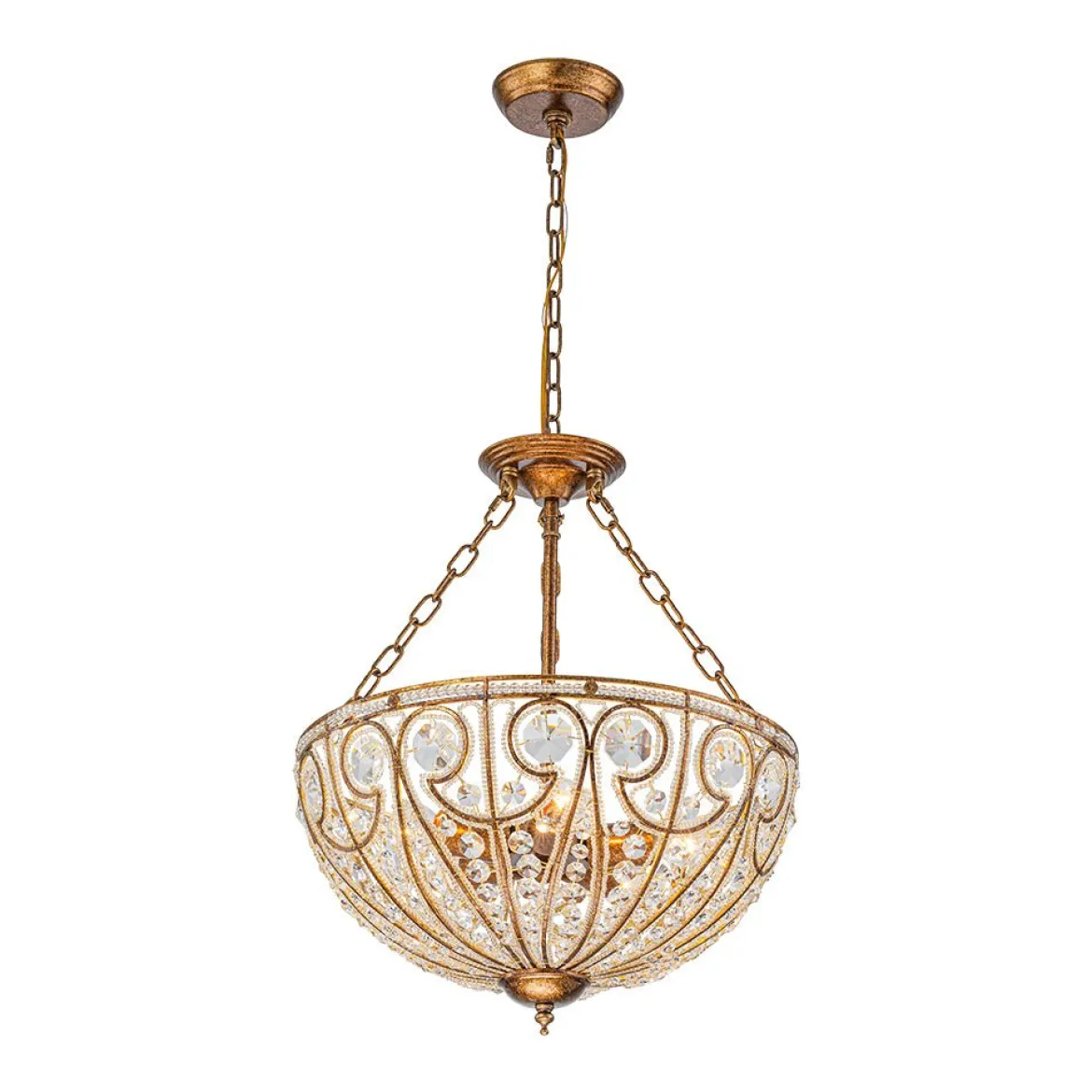 Luxe Moroccan Antique Bronze Crystal Round Cage Chandelier