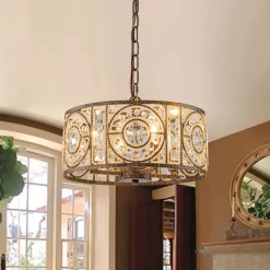 Luxe Moroccan Antique Crystal Drum Cage Chandelier