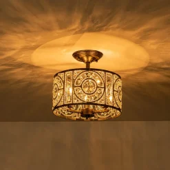 Luxe Moroccan Antique Crystal Drum Semi Flush Mount