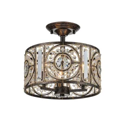 Luxe Moroccan Antique Crystal Drum Semi Flush Mount