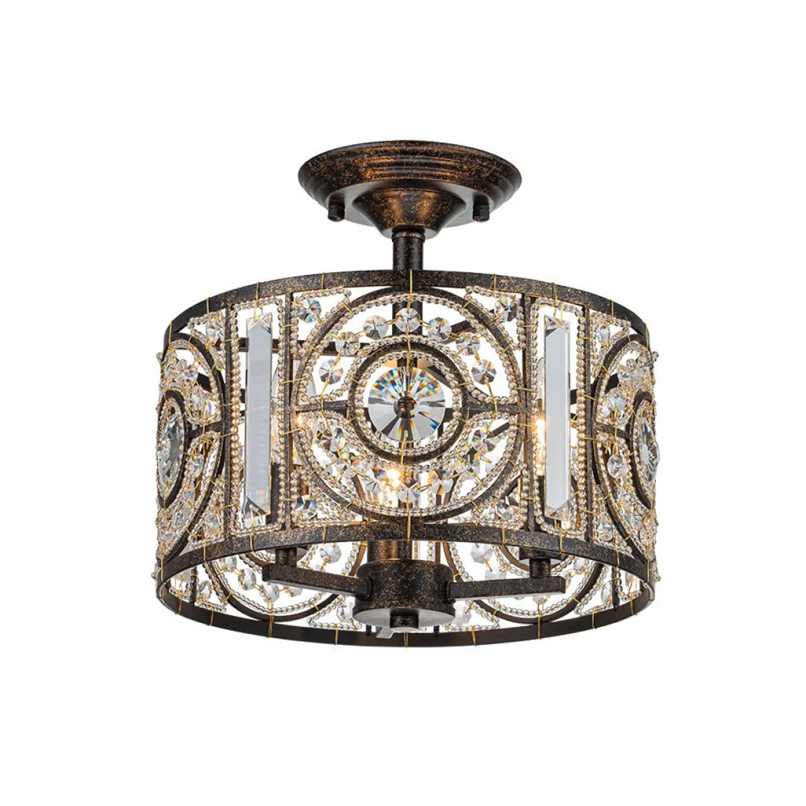 Luxe Moroccan Antique Crystal Drum Semi Flush Mount
