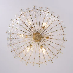 Luxe Sculpture Bloom Glass Floral Brass Basket Chandelier