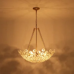 Luxe Sculpture Bloom Glass Floral Brass Basket Chandelier