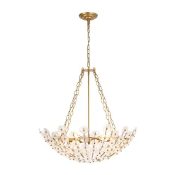Luxe Sculpture Bloom Glass Floral Brass Basket Chandelier