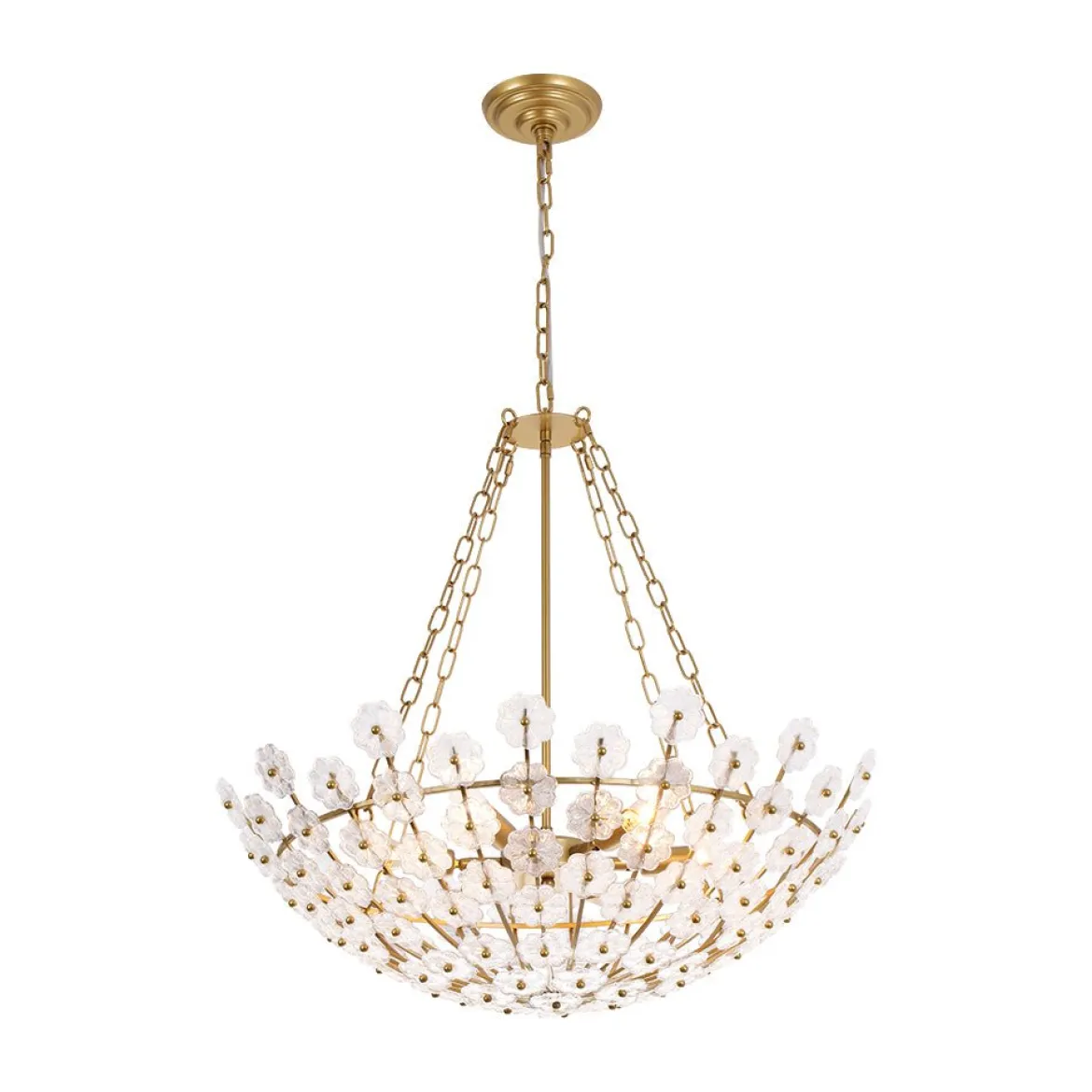 Luxe Sculpture Bloom Glass Floral Brass Basket Chandelier