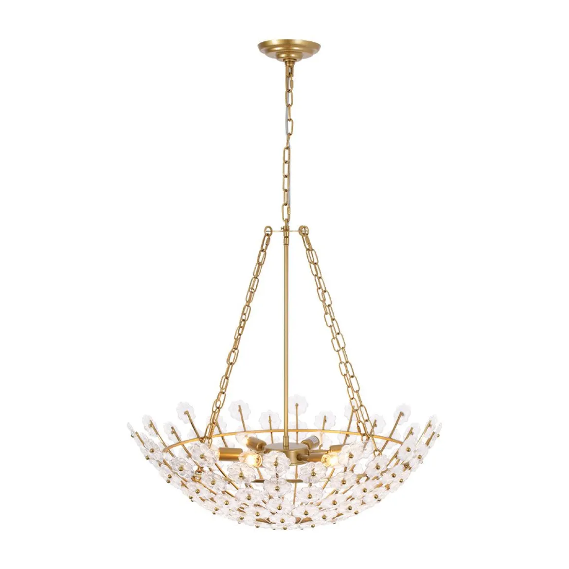 Luxe Sculpture Bloom Glass Floral Brass Basket Chandelier