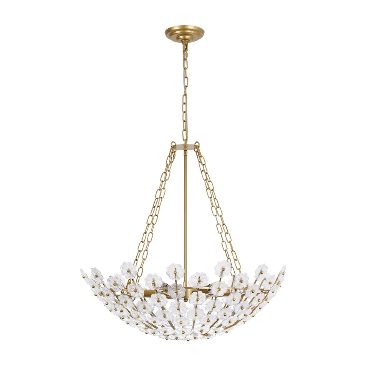 Luxe Sculpture Bloom Glass Floral Brass Basket Chandelier