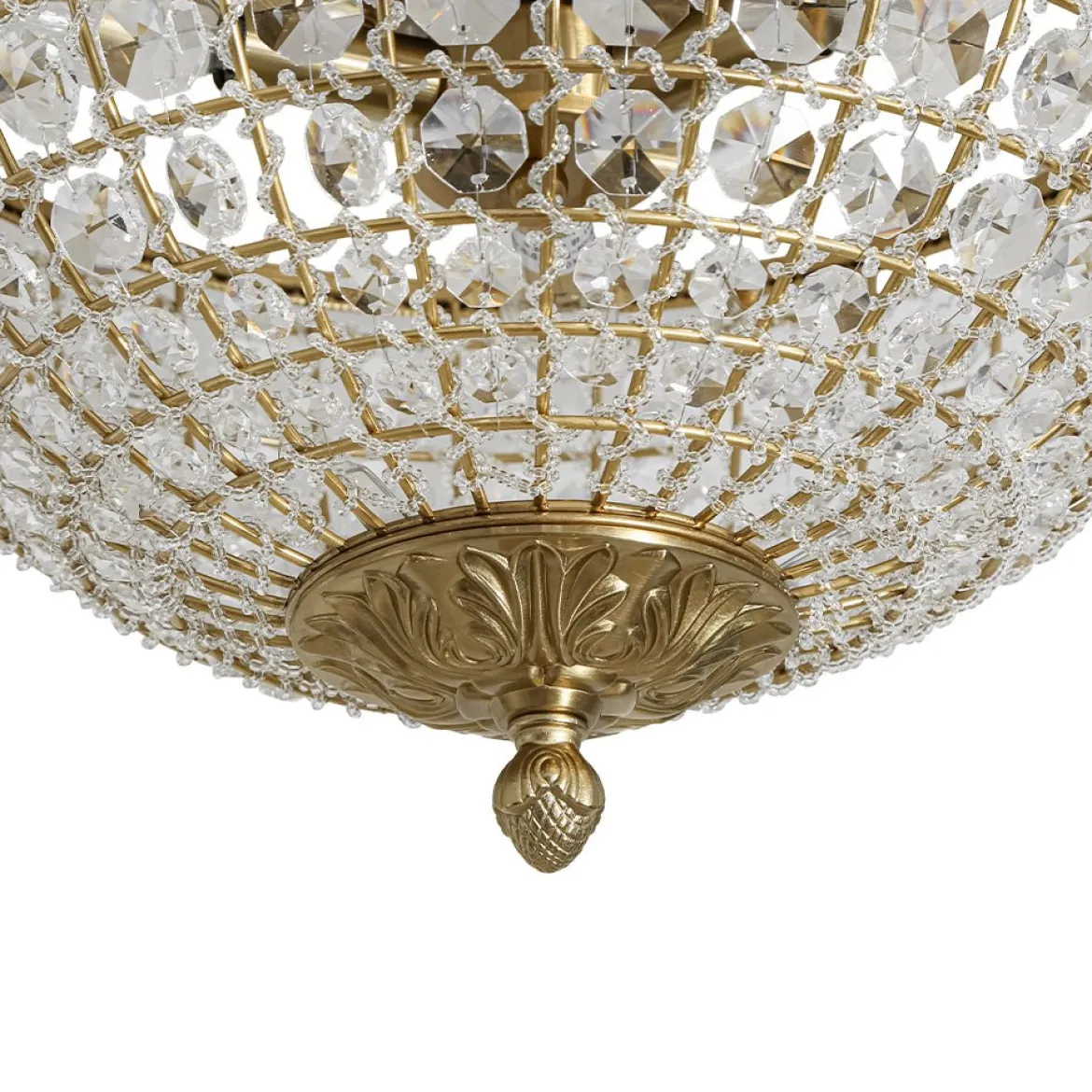 Luxe Vintage French Brass Round Crystal Cage Flush Mount Light